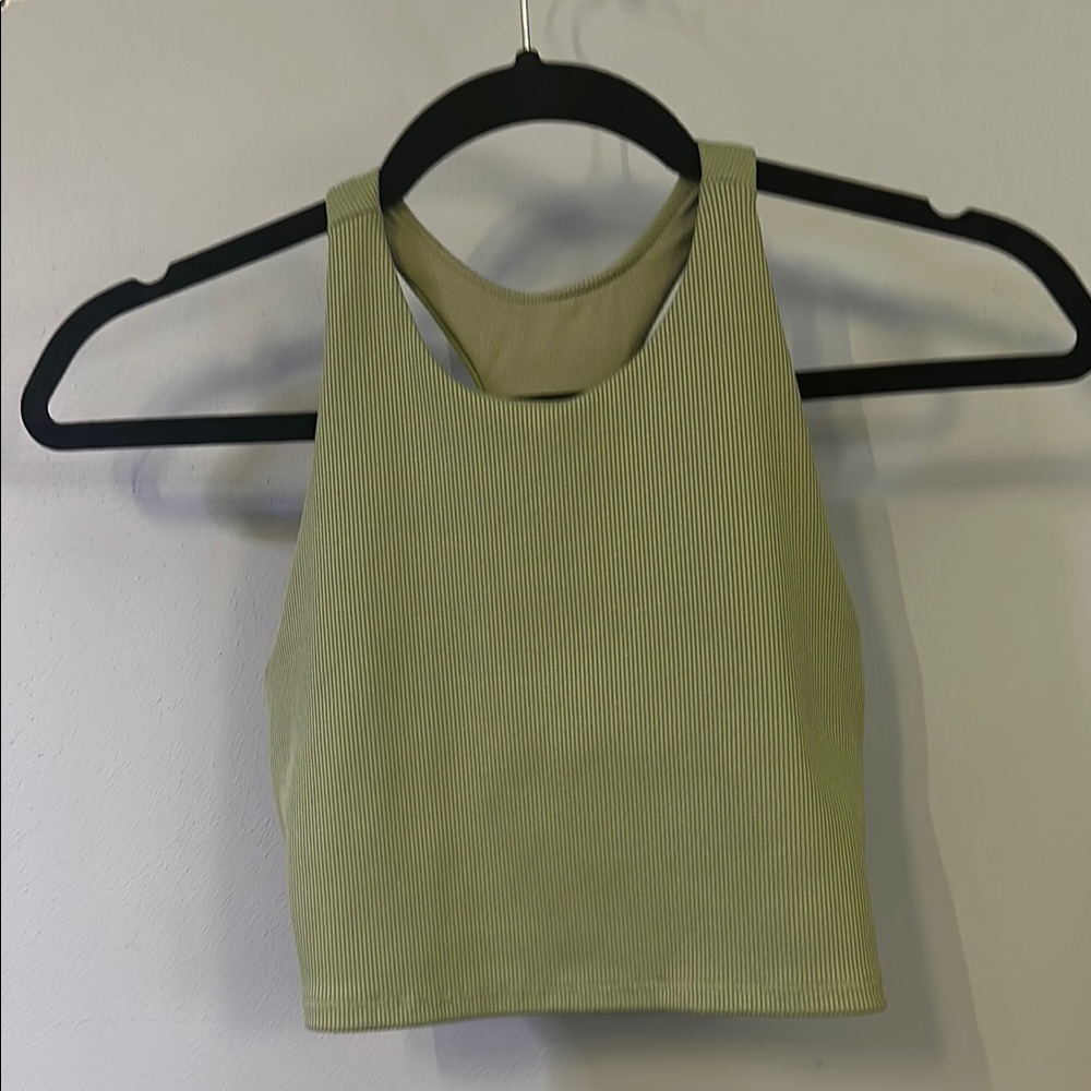 Olive Green Ribbed Crop Top